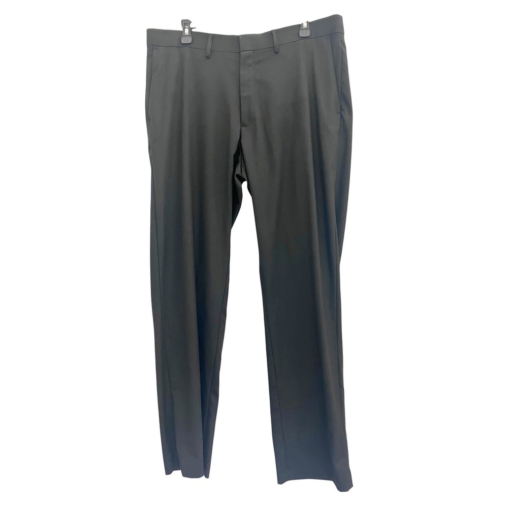 Haggar Men Dress Pants 36x32 Black Tailored Fit Flat Front Stretch Trousers